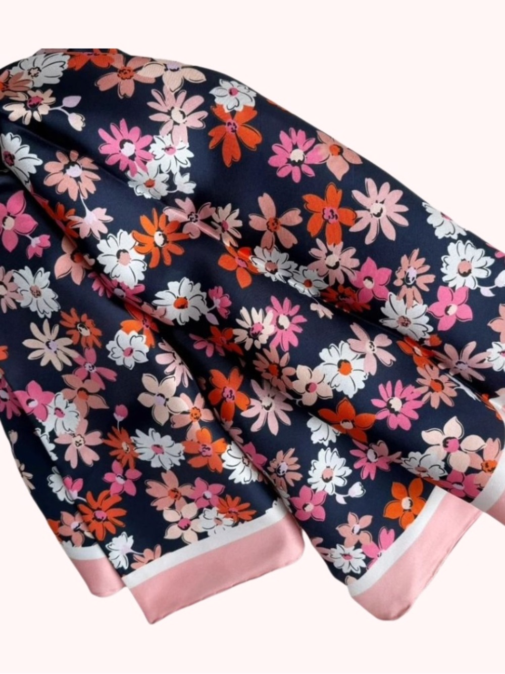 Kate Spade New York Floral Melody Silk Blend Square Scarf Pink Navy NWT - Picture 2 of 5